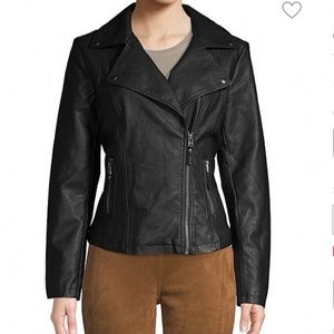 Max Studio faux Pebbled Leather Black moto jacket size Medium